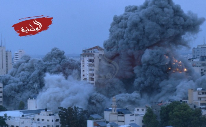 لحظة استهداف الاحتلال برج فلسطين وسط غزة