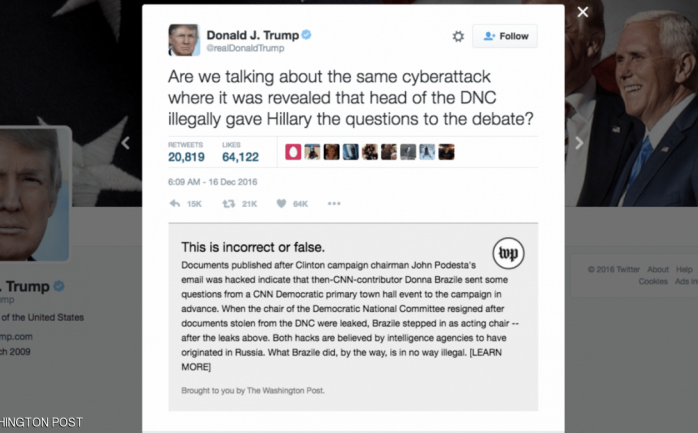 أصدرت صحيفة "واشنطن بوست" برنامجًا للمساعدة في التحقق من سياق التغريدات التي يكتبها الرئيس الأمريكي المنتخب دونالد ترامب .

