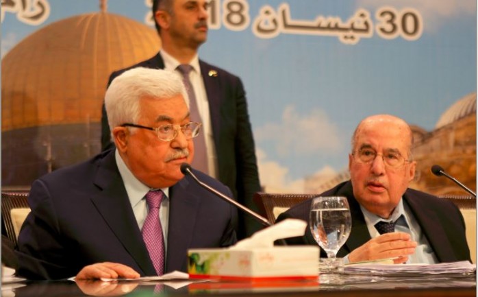 الرئيس محمود عباس ، أثناء القاء كلمته خلال الجلسة الختامية للمجلس الوطني الفلسطيني