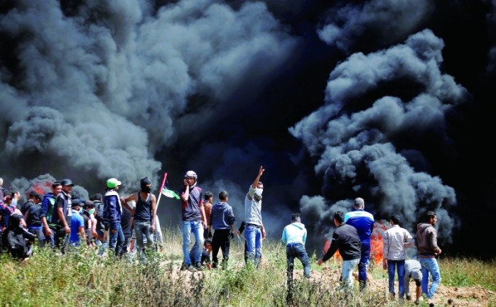 جانب من فعاليات مسيرة العودة على الحدود الشرقية لقطاع غزة