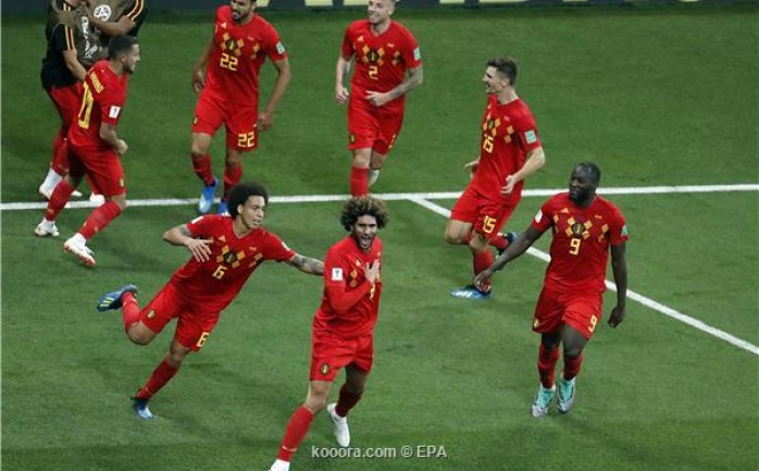احتفال بلجيكا بالنصر المتأخر على اليابان في دور الـ16