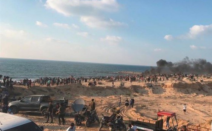 جانب من المسير البحري الثامن شمالي قطاع غزة.