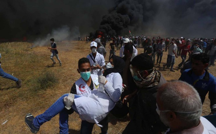 إصابة مسعفة خلال مواجهات مسيرة العودة الكبرى شرقي قطاع غزة