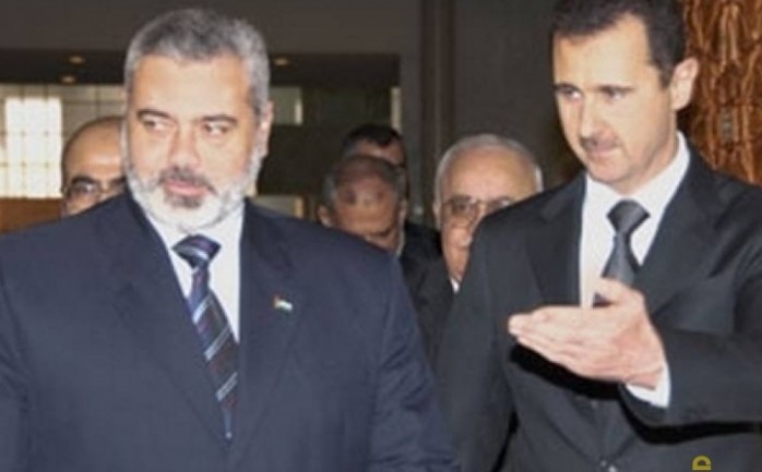 صورة أرشيفية لرئيس حركة حماس الحالي إسماعيل هنية والرئيس السوري بشار الأسد
