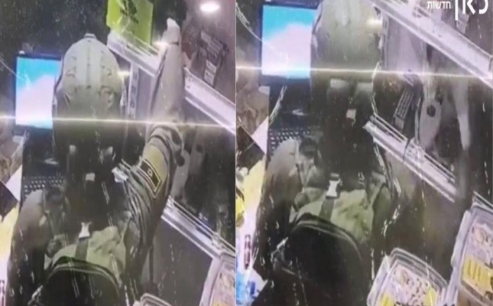 صورة لتوثيق كاميرات المراقبة لسرقة الجندي في جيش الاحتلال علبة سجائر من محل تجاري فلسطيني